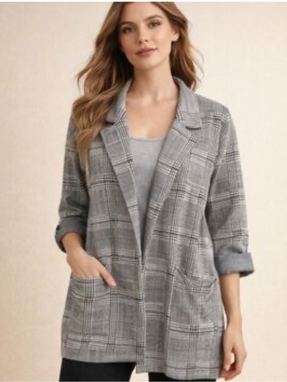 Grey Glen Plaid Open Blazer